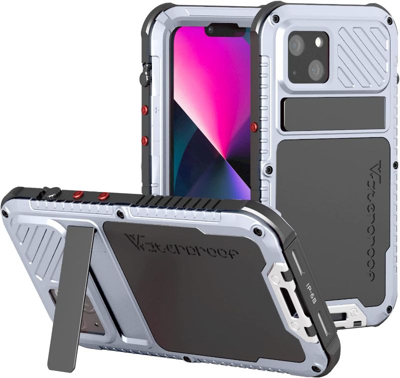 Photo 1 of Compatible with iPhone 14 Pro Max Metal Case with Screen Protector Camera Cover Kickstand Military Heavy Duty Case for iPhone 14 Pro Max Full Body Shockproof Cover