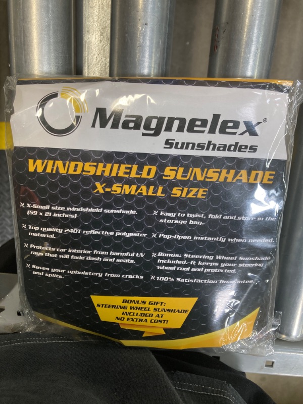 Photo 2 of Magnelex Windshield Sun Shade for Jeep Wrangler, Rubicon, Gladiator with Bonus Steering Wheel Sun Shade. 240T Reflective Fabric Blocks Sun. Foldable Sun Shield Keeps Your Vehicle Cool X-SMALL - (59" x 21") (5 PACK)