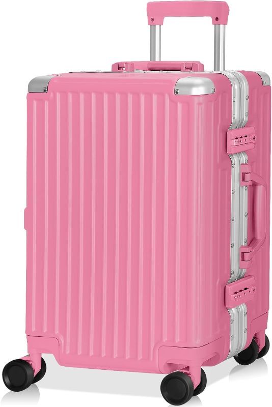 Photo 1 of AnyZip Carry On Luggage Aluminium Frame Suitcase PC ABS Hard Shell TSA Lock No Zipper 20In Rose Pink