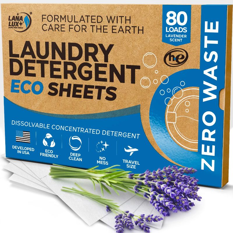 Photo 1 of ***BUNDLE X 5*** Laundry Detergent Sheets - Laundry Sheets Detergent - Laundry Soap Sheets - Zero Plastic Jugs Natural Washer Sheets - No Mess Laundry Strips & Travel Laundry Detergent - 80 Loads User Friendly Sheets Lavender 80 Count