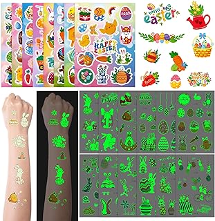 Photo 1 of *** BUNDLE X 9*** 28 Sheets Easter Stickers & Glow Tattoos for Kids - Uniquely Designed Easter Egg, Bunny Stickers Patterns for Easter Party Favors, Basket Stuffers, Goodie Bag Fillers For Boys and Girls