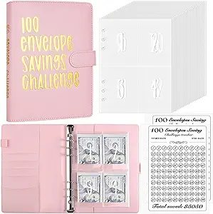 Photo 1 of *** BUNDLE X 2 *** 100 Envelopes Money Saving Challenge, 2023 PU Leather 100 Envelope Challenge Binder, Easy and Funny Way to Save $5,050 Budget Planner, 100-Day Envelope Challenge Kit Money Saving Binder