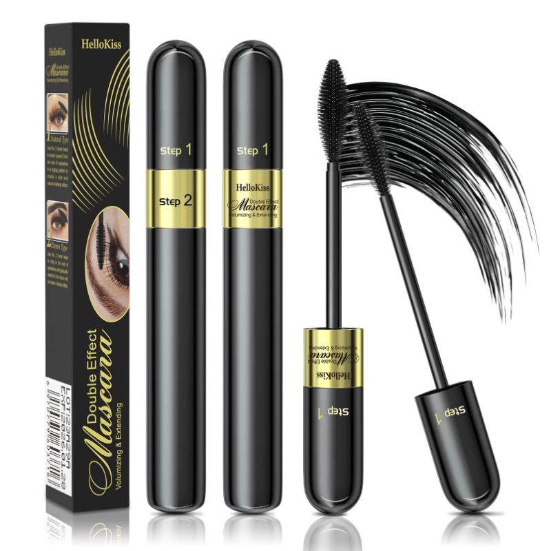 Photo 1 of ** BUNDLE X 2 ** 4D Mascara 5x Longer Waterproof,2 in 1 Mascara,Silk Fiber Lash Mascara Volume and Length Eye Cosmetics Black (2 Pack)