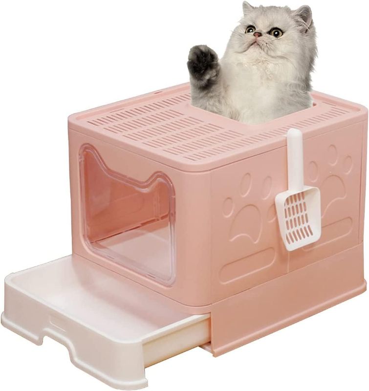 Photo 1 of 
Roll over image to zoom in







RUIAN Foldable Kitten Cat Litter Boxes, Enclosed Cat Toilet Top Entry Litter Box Large Potty with Cat Litter Scoop Self Cleaning Drawer Type Anti-Splashing Cat Dung Pan, Pink?20 * 16 * 15in?