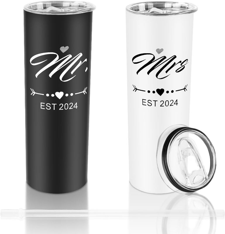 Photo 1 of DHQH Mr and Mrs 2024 Tumbler Set, Engagement Wedding Gifts for Couples Newlyweds Wife Husband Bride To Be Newly Engaged 20oz Travel Tumbler Bachelorette Party Gifts 2 psc