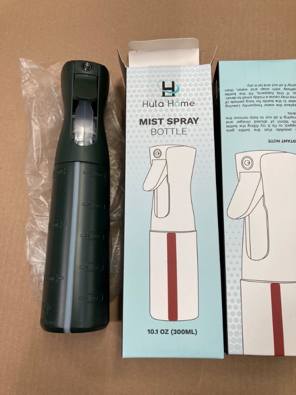 Photo 1 of Hula Home Continuous Spray Bottle for Hair (10.1oz/300ml) Empty Ultra Fine Plastic Water Mist Sprayer – For Hairstyling, Cleaning, Salons, Plants, Essential Oil Scents - Green w/Water Level Strip 2 PSC
