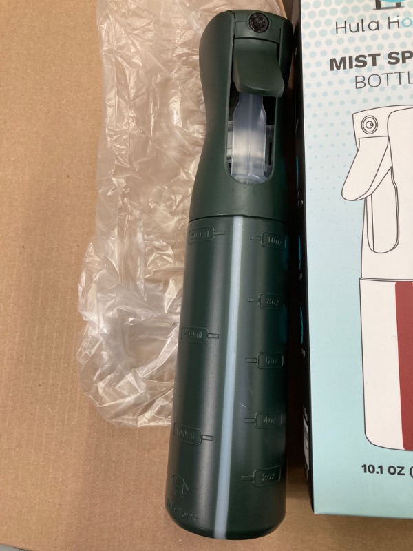 Photo 1 of Hula Home Continuous Spray Bottle for Hair (10.1oz/300ml) Empty Ultra Fine Plastic Water Mist Sprayer – For Hairstyling, Cleaning, Salons, Plants, Essential Oil Scents - Green w/Water Level Strip 2 PSC