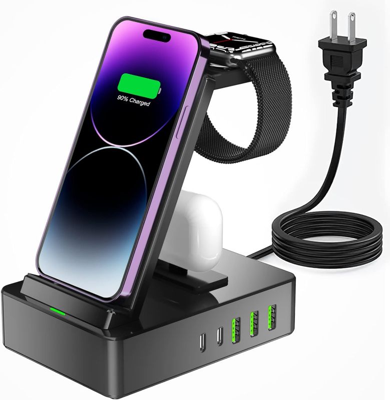 Photo 1 of 8 in 1 Wireless Charging Station, 100W USB C 2 Ports, Aluminum Alloy Cell Phone Charging Station Compatible with iPhone Series, iWatch, AirPods Pro