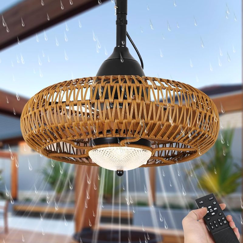 Photo 1 of Airposta 220V Waterproof Outdoor Ceiling Fan with Lights Remote Control, Wet Rated Gazebo Fan with 3 Color Temperatures&Dimmable LED Light, Boho Rattan Plug in Ceiling Fan for Indoor Bedroom Patios