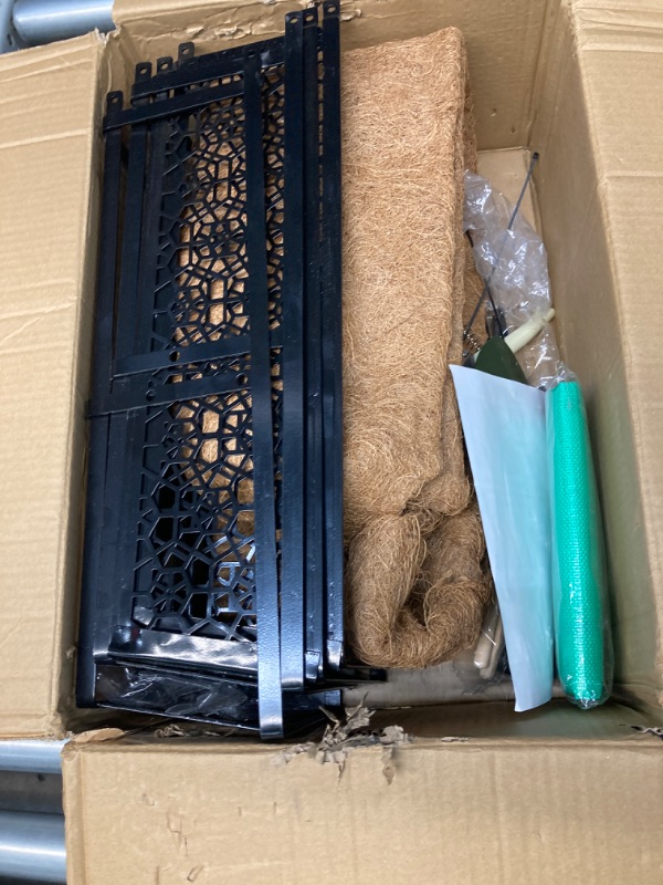 Photo 1 of 2 Packs 34 Inch Window Box Deck Railing Planter Boxes Rectangle Flower Boxes Outdoor Deck Railing with Coco Liner Black Metal Hanging Flower Pots Baskets for Indoor Outdoors Plants Horse Trough 2 34 Inch