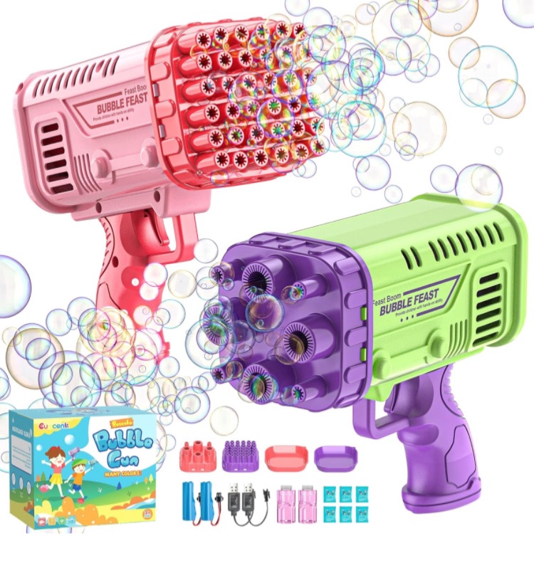 Photo 1 of 2 Pack Mini Bubble Machine Gun, 36 Holes Bubble Gun Blaster for Kids & Toddlers 3+, Mini Bubbles Blower with Solution, for Boys, Outdoor, Party, Toys, Wedding, Gifts (Pink & Purple & Green)