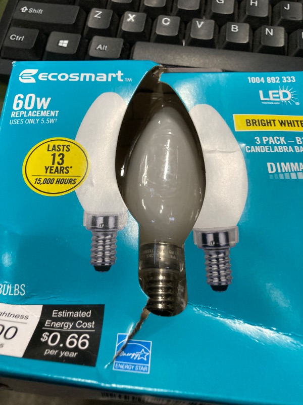 Photo 2 of 60-Watt Equivalent B11 Dimmable Candelabra ENERGY STAR Frosted Glass Vintage Edison LED Light Bulb Bright White (3-Pack)
