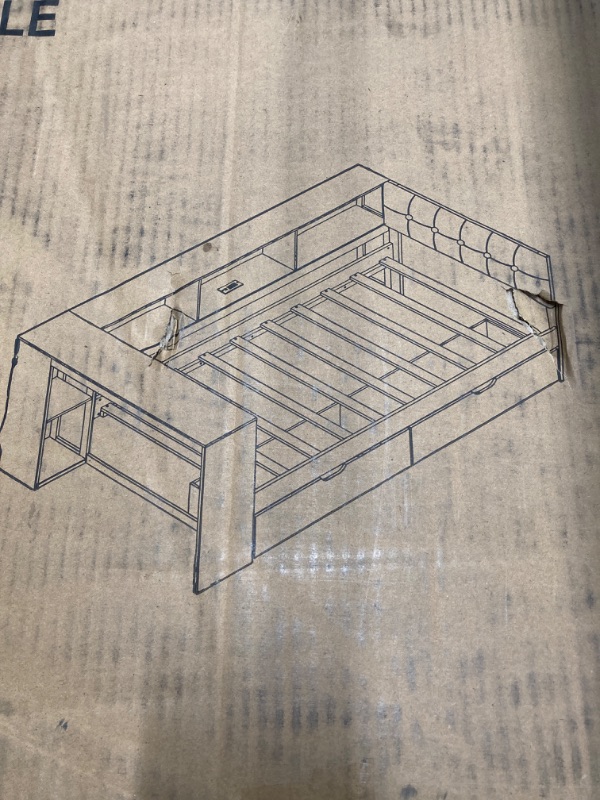 Photo 2 of ***PARTS ONLY***
Twin Size Daybed with Storage Drawers & Bookcase, Wood Corner Bed with Desk and USB Ports, Twin Corner Daybed with Bookshelf, Upholstered Headboard for Kids Teens Adults, CREAM