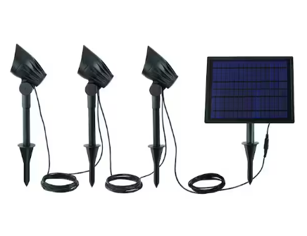 Photo 2 of 75-150 Lumen Black LED High-Low Metal Weather Resistant 3-Head Outdoor Solar Spot Light