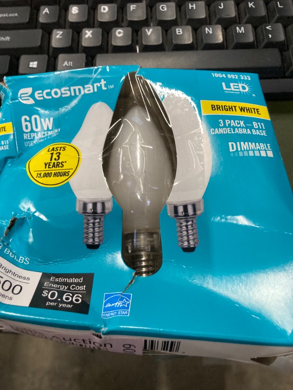 Photo 2 of 60-Watt Equivalent B11 Dimmable Candelabra ENERGY STAR Frosted Glass Vintage Edison LED Light Bulb Bright White (3-Pack)
