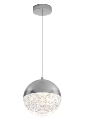 Photo 1 of Carat Ball 15-Watt 1 Light Chrome Modern 5 CCT Integrated LED Mini Pendant Light Fixture for Kitchen Island