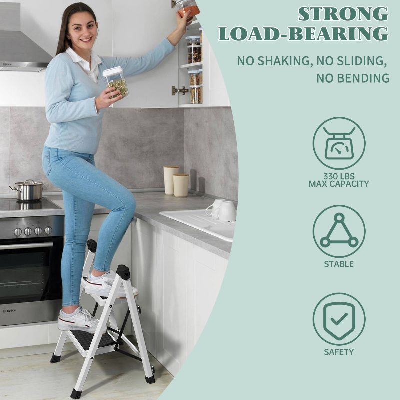 Photo 4 of 2 Step Ladder, Folding Step Stool for Adults, Wider Upgraded Non-Slip Treads, Portable Lightweight Ladder for Home and Kitchen, Holds up to 330 Lbs