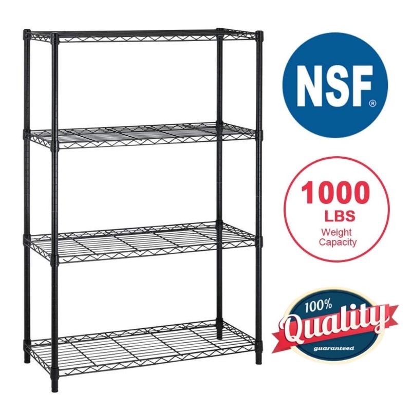 Photo 1 of BestOffice 4 Shelf Wire Shelving Unit Garage NSF Wire Shelf Metal Storage Shelves Heavy Duty Height Adjustable for 1000 lbs Capacity Black
