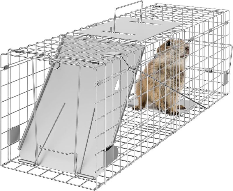 Photo 1 of 
VEVOR Live Animal Cage Trap, 24" x 8" x 8" Humane Cat Trap Galvanized Iron, Folding Animal Trap with Handle for Rabbits, Stray Cats, Squirrels,