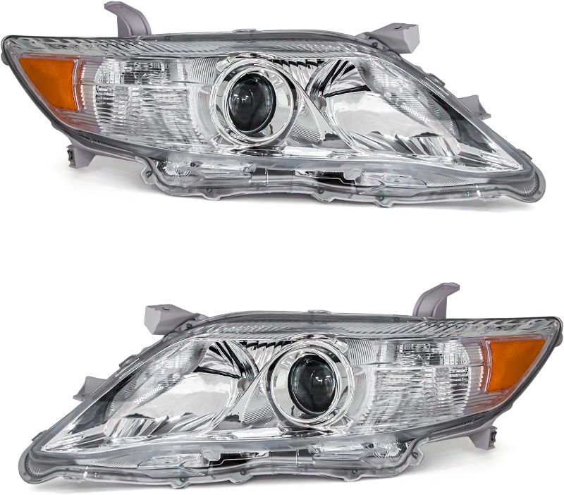 Photo 1 of ADCARLIGHTS Compatible with 2010 2011 Toyota Camry Headlights Chrome Housing Amber Reflector Clear Lens Driver and Passenger Side