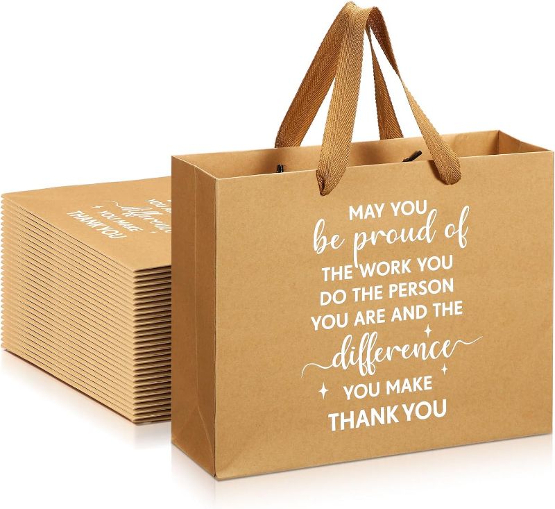 Photo 1 of 30 Pcs Thank You Large Gift Bag 10.6 x 3.14 x 8.26 Inch Bulk Heavy Duty Paper Bags with Handles Inspirational Shopping Bags for Employee Coworker Colleague Appreciation Party (Brown)