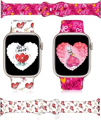 Photo 1 of Valentine Watch Band 2024 Upgraded 2 Pack Exchange Gift with Cards Compatible with Apple Watch Band 38/40/41/ 42/44/ 45/49mmiWatch SE Series 8 7 6 5 4 3 2 1, Holiday Soft Silicone Sport Replacement Wrist Band for Girls,Women,Men