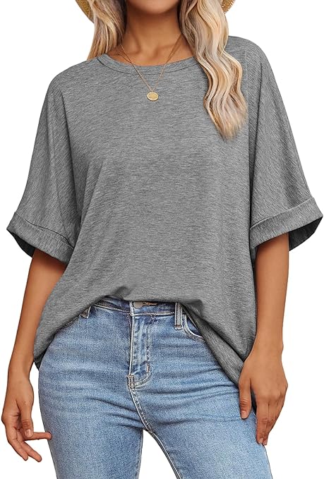 Photo 1 of ATHMILE Womens Oversized T Shirts Loose Fit Crewneck Short Sleeve Summer Casual Blouse 2024 Y2K Tee Tops