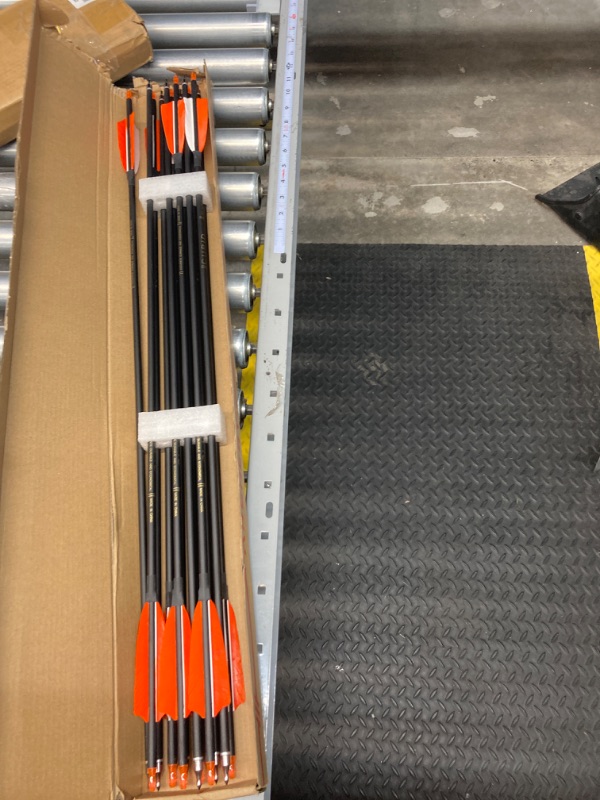 Photo 2 of **see notes*** box is damaged LWANO 30" Carbon Arrows-Archery Target Practice Hunting Arrows with 4" Turkey Feather Spine 500 for Recurve & Long Bow(Pack of 12) Orange