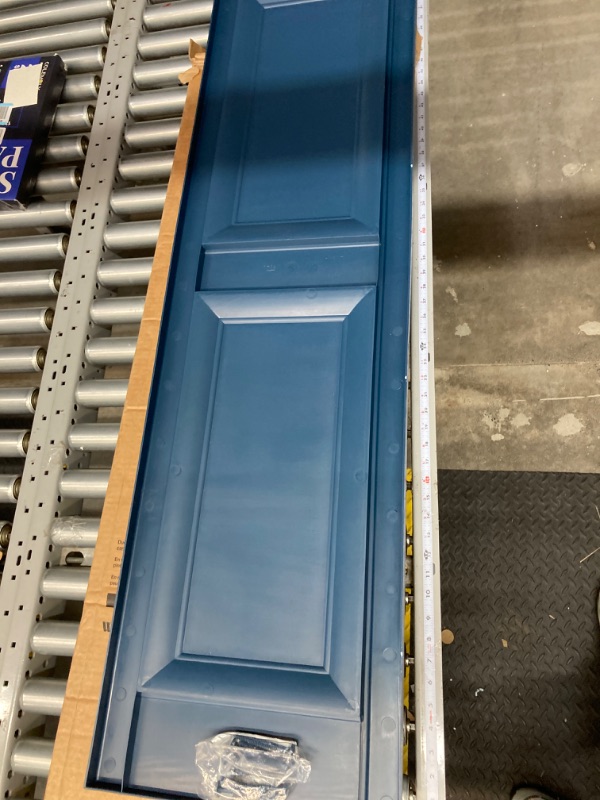 Photo 2 of **BLUE** Ekena Millwork Lifetime Vinyl LP2S14X07100BL Standard Two Equal Panel Vinyls, Raised Panel Vinyl Shutters, w/Installation Shutter-Lok's & Matching...
