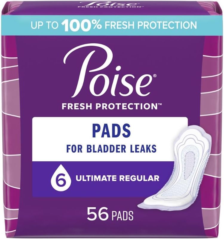 Photo 1 of Poise Incontinence Pads & Postpartum Incontinence Pads, 6 Drop Ultimate Absorbency, Regular Length, 56 Count, Packaging May Vary
