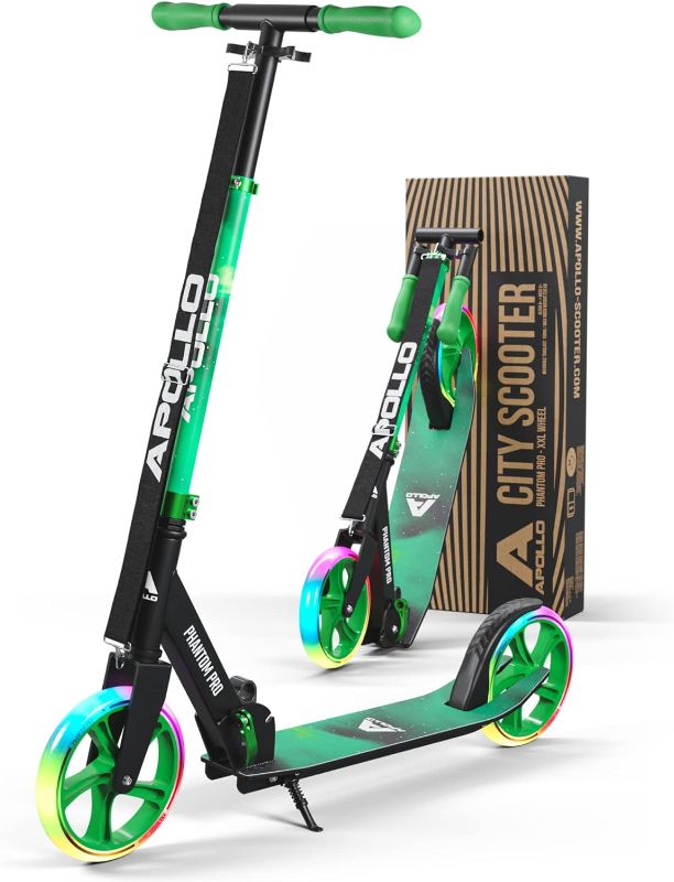 Photo 1 of APOLLO Adult Scooter - Folding Kick Scooter for Teens and Adults Weighing up to 220 lbs. Foldable, with Big Wheels (XXL), and an LED Light-Up Wheel Option
