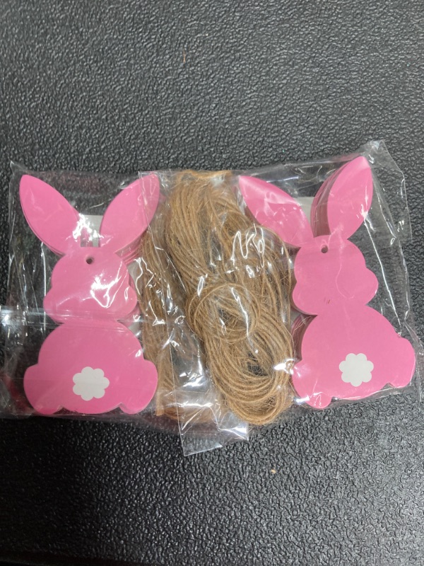 Photo 2 of 50Pcs Easter Bunny Tags Happy Easter Paper Hanging Tag with Strings Decorations Pink Rabbit Shape Hanging Labels for Spring Home DIY Gift Holiday Party Favor Decor