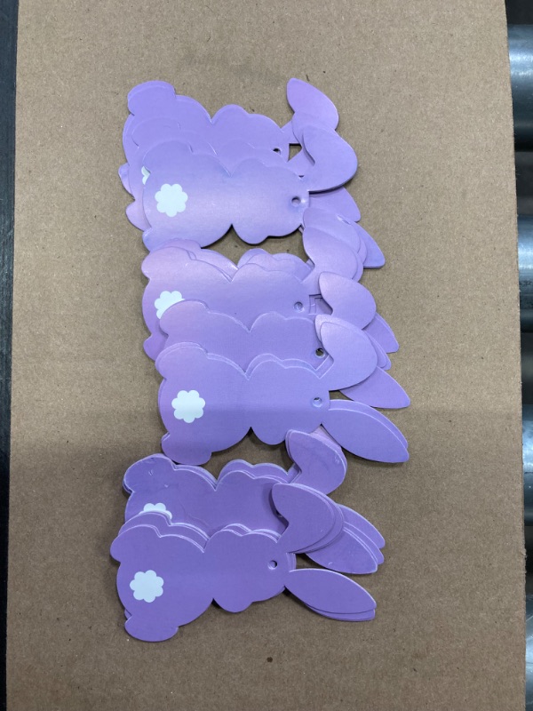 Photo 1 of 50Pcs Easter Bunny Tags Happy Easter Paper Hanging Tag with Strings Decorations purple Rabbit Shape Hanging Labels for Spring Home DIY Gift Holiday Party Favor Decor