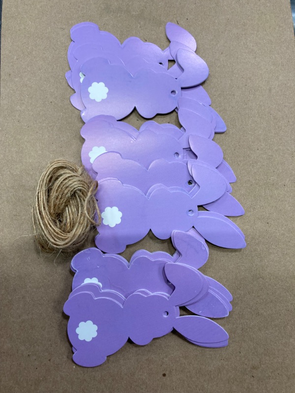 Photo 4 of 50Pcs Easter Bunny Tags Happy Easter Paper Hanging Tag with Strings Decorations Blue Rabbit Shape Hanging Labels for Spring Home DIY Gift Holiday Party Favor Decor