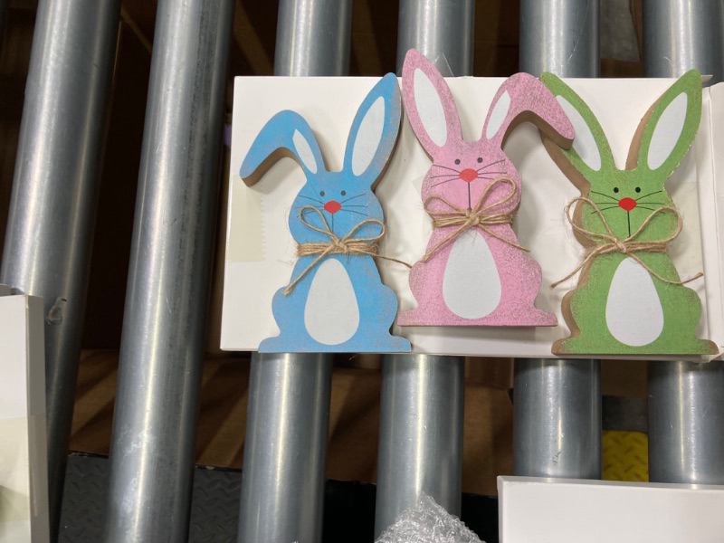 Photo 2 of 3 Pieces Easter Bunny Wooden Signs Easter Decorations Easter Farmhouse Rabbit Shaped Wooden Tabletop Centerpieces Freestanding Tabletop Decor for Spring Easter Home Office Gift