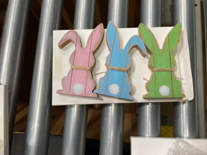 Photo 2 of 3 Pieces Easter Bunny Wooden Signs Easter Decorations Easter Farmhouse Rabbit Shaped Wooden Tabletop Centerpieces Freestanding Tabletop Decor for Spring Easter Home Office Gift