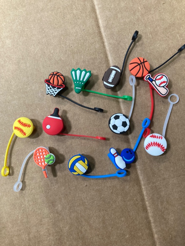 Photo 1 of 12Pcs Sports Party Straw Tip Covers Reusable Silicone Drinking Straw Covers Straw Plugs Sports Straw Protector for Straw Topper Tips Bottle Accessories Straw Lids Dust-Proof Straw Plugs 0.3 inch/8mm Sports Style Cover