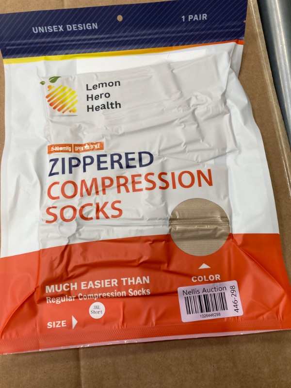 Photo 5 of Short Zipper Compression Socks for Women and Men Open Toe 15-20 mmhg Medical Zippered with Zip Guard Skin Protection X-Large Beige