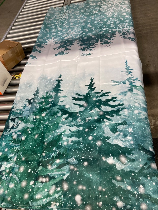 Photo 4 of Allenjoy 72" x 72" Watercolor Winter Forest Shower Curtain Christmas Snowflake Cedar Landscape Holiday Home Bathtubs Bathroom Curtain Decoration Set 12 Hooks Washable Durable Polyester Fabric