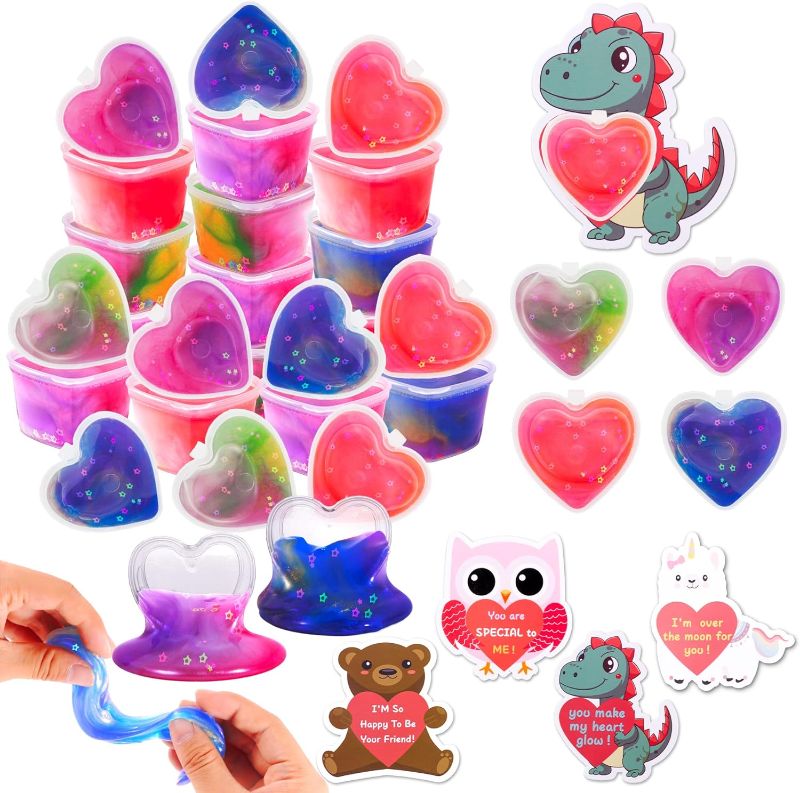 Photo 1 of 28PCS Valentines Day Galaxy Hearts Slime for Kids?Valentines Slime with Cards for Valentine Party Favor, Gift Exchange, Valentine's Classroom Exchange Game Prize