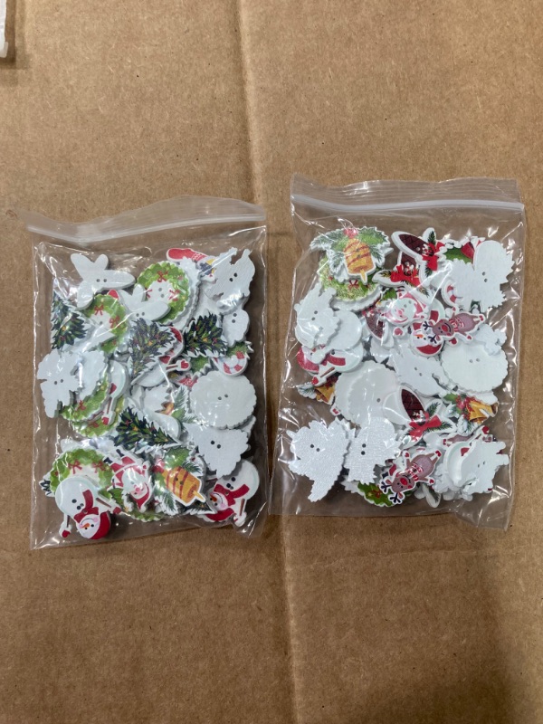 Photo 1 of 100 Pieces Wooden Christmas Buttons for Crafts Wood Christmas Craft Buttons Bulk Assorted Shapes Christmas Button for Crafting Christmas Buttons - 4