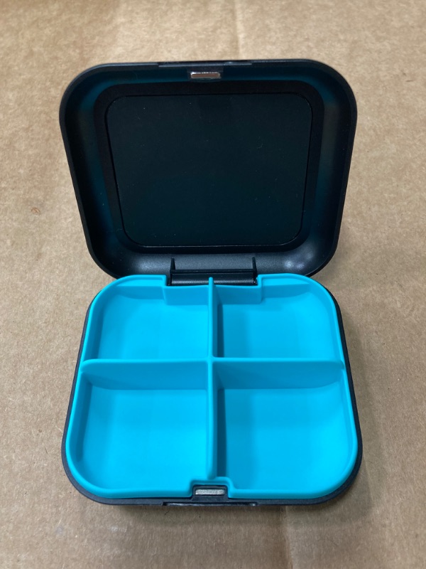 Photo 2 of Pill Box Portable Pill Dispensing Box, Travel Portable Pill Box, 4-Compartment Daily Portable Pill Organizer, Suitable for Vitamins, Medicines, Fish Oil (Black+Cyan)