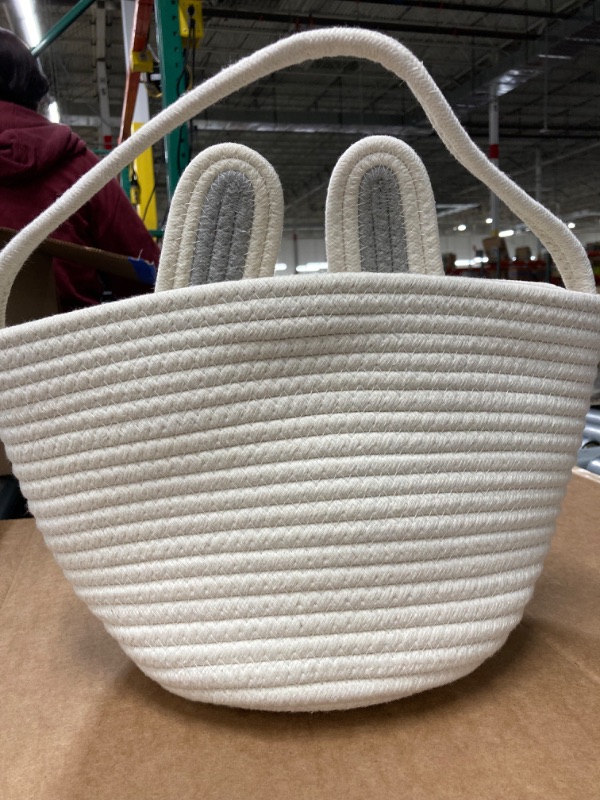 Photo 3 of CubesLand 2-Piece Baby Boy First Easter Baskets Empty for Easter Eggs Hunt, Boys Easter Basket Lovely Bunny Basket Colorful Woven Easter Gifts Basket for Boys Babies Kids Children 9.8 x 7.8 x 7.8" Off White&Gray Tooth+Gray&Off White Tooth 9.8 x 7.8 x 7.8”