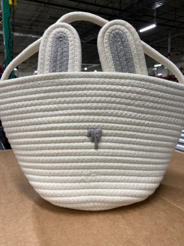 Photo 2 of CubesLand 2-Piece Baby Boy First Easter Baskets Empty for Easter Eggs Hunt, Boys Easter Basket Lovely Bunny Basket Colorful Woven Easter Gifts Basket for Boys Babies Kids Children 9.8 x 7.8 x 7.8" Off White&Gray Tooth+Gray&Off White Tooth 9.8 x 7.8 x 7.8”