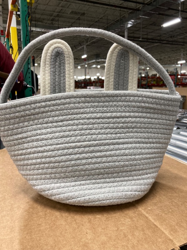 Photo 4 of CubesLand 2-Piece Baby Boy First Easter Baskets Empty for Easter Eggs Hunt, Boys Easter Basket Lovely Bunny Basket Colorful Woven Easter Gifts Basket for Boys Babies Kids Children 9.8 x 7.8 x 7.8" Off White&Gray Tooth+Gray&Off White Tooth 9.8 x 7.8 x 7.8”