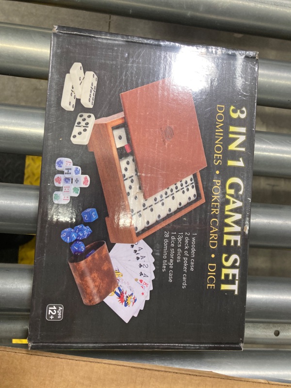 Photo 2 of 3in1 Dice Game Set,Dominoes,Playing Cards and Dices,Game Set for Family Nights(with Wooden Case)