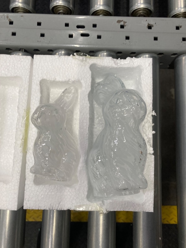 Photo 3 of DN DECONATION Easter Bunny Figurine Decor, Clear Glass Rabbit Statues with White Stripes, Easter Bunny Sculpture Decorations for Home Table Top Centerpiece Spring Gifts, Set of 2 White and Clear Set of 2