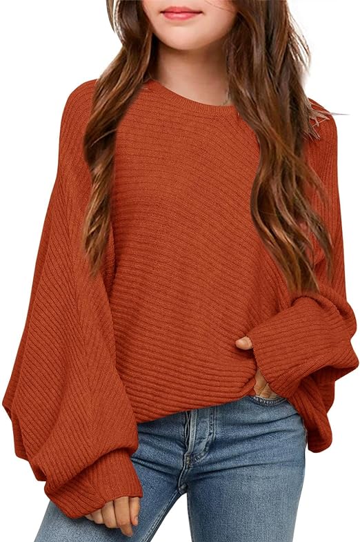 Photo 1 of GAMISOTE Girl's Fuzzy Warm Sweater Crew Neck Chunky Side Slit Jumper Pullover Outwear orange 