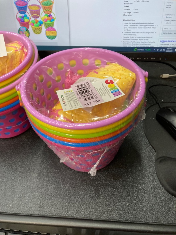 Photo 2 of JOYIN 6 Pieces 8" Easter Egg Baskets with Handle and 55 g Tricolors Easter Grass for Easter Theme Garden Party Favors, Easter Eggs Hunt, Easter Goodies Goody, Basket Fillers Stuffers by Joyin Toy.