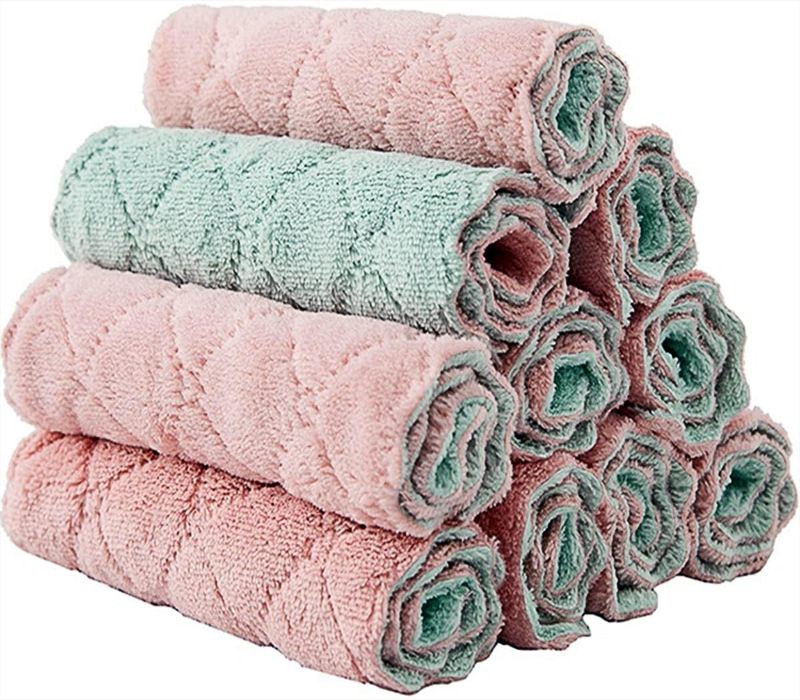 Photo 1 of 10 Pack Kitchen Cloth, Microfiber Dish Towels Washcloths, Super Absorbent Coral Velvet Dishtowels, Premium Cleaning Cloths,Non-Stick Oil Quick Dry Dish Towels, Soft Tea Towels, Table Cleaning Cloths.